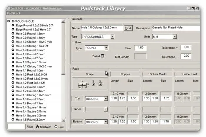 ZentPCB Padstack Library